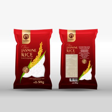 Rice Package Mockup Tayland Gıda Ürünleri, vektör illüstrasyonu