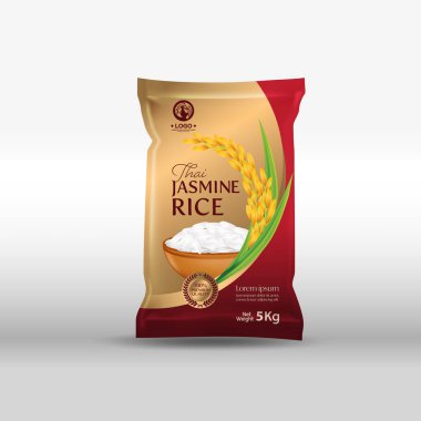 Rice Package Mockup Tayland Gıda Ürünleri, vektör illüstrasyonu