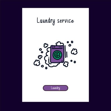 Çamaşır makinesinin web simgesi için. Çamaşır servisi için. Çamaşır odası için Doodle tarzı çizgi film logosu. Çamaşır makinesi logosunun şablonu. Doodle renkli çamaşır odası simgeleri.