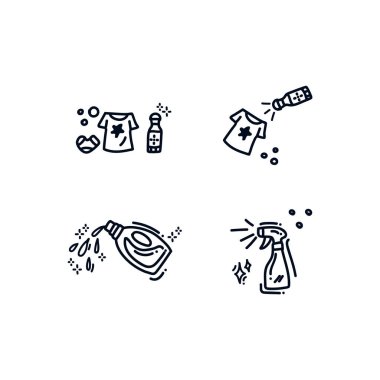 A set of four icons for the Laundry service. In the collection: cleaning clothes from stains and cleaning and Laundry detergents, perfect for Laundry service. Icons on a white background in the style clipart