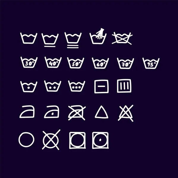 Icons for the Laundry service in the Doodle style. Icons for marking on clothing are hand-drawn in color. Icon template for the Laundry room. — Stock Vector