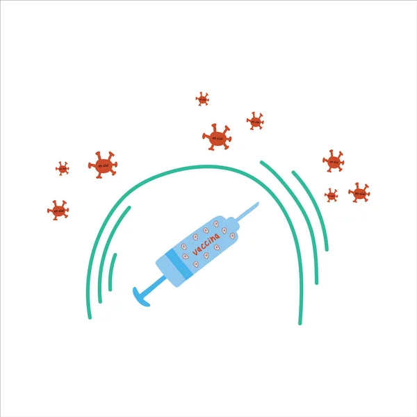 Il concetto di lotta e protezione contro il COVID-19 coronavirus. Siringa con vaccino protettivo contro i patogeni del coronavirus 2019-NCOV. Protezione dalle malattie nel 2019, 2020. E ' — Vettoriale Stock