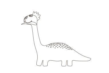 Çocuklar için boyama kitabı şirin dinozor. Çocuk yaratıcılığı için çizgi film çizimi. Çizim ve çocuk hobileri için dinozor. Düz stil şeklinde çizilmiş bir hayvan. Çocukların elinden..