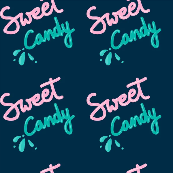 Fondo de caramelo de menta y fruta con letras. Patrón de letras de caramelo de las palabras Sweet Candy. Ilustración vectorial de la palabra textura. Respaldo para una tienda de dulces o una tienda de dulces. Fondo sin costuras — Archivo Imágenes Vectoriales