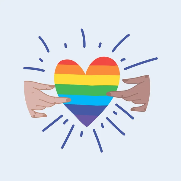 Heart Pride LGBT. Symboles aux couleurs des mains arc-en-ciel avec un cœur. Gay Pride, lesbienne, bisexuelle et transgenre mois. Clipart design plat isolé dans un style plat pour défilé LGBT . — Image vectorielle