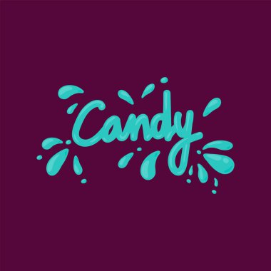 Nane ve karamel yazıtları. Şekerli şekerlemeleri naneli şeker çemberine koyuyor. Bir pastane ya da şekerci için resim. Tatlı mektupların karikatür resmi..