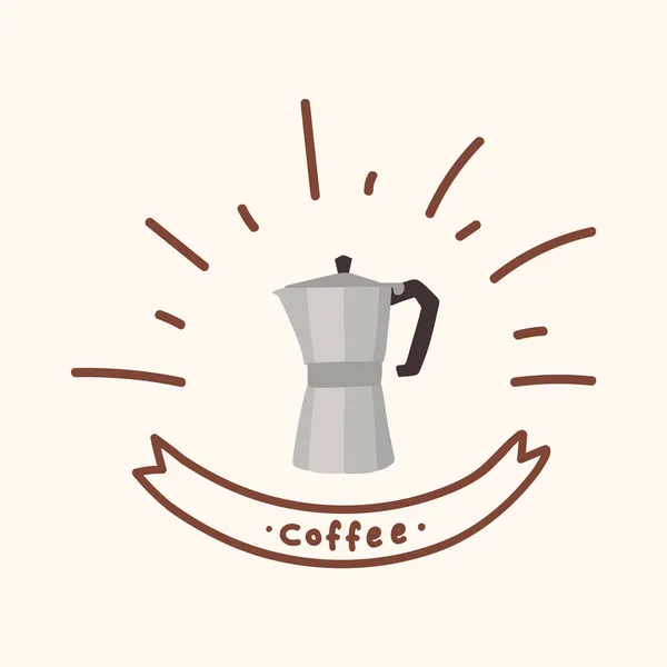 Geyser кофеварка плакат. Нарисован в плоском стиле для кафе или ресторана. Для производства Американо, Латте, Капучино, RAF. Частичка кофеварки в кружке Doodle. — стоковый вектор