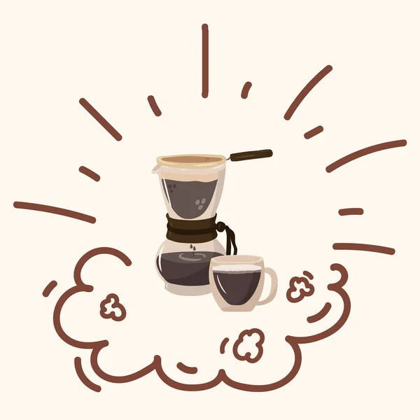 Кофейный постер. Иллюстрация утреннего бодрящего напитка для кафе или приготовления пищи. Ручной плоский сосуд для приготовления напитка, кружка. Изображение для любителей кофе: капучино, утро, латте — стоковый вектор