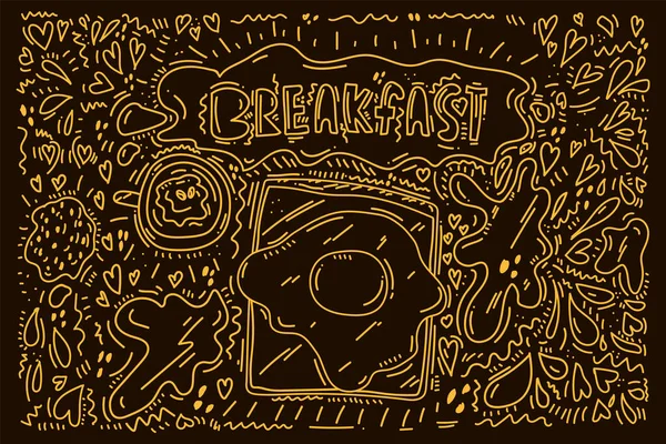 Doodle tarzında çırpılmış yumurta arka planı çok güzel. Omlet, yumurta ve yemekle güzel bir sabah kahvaltısı. Kahvaltı, tava, kızarmış, brunch, sıcak yemek için kafe menüsü. Şey...