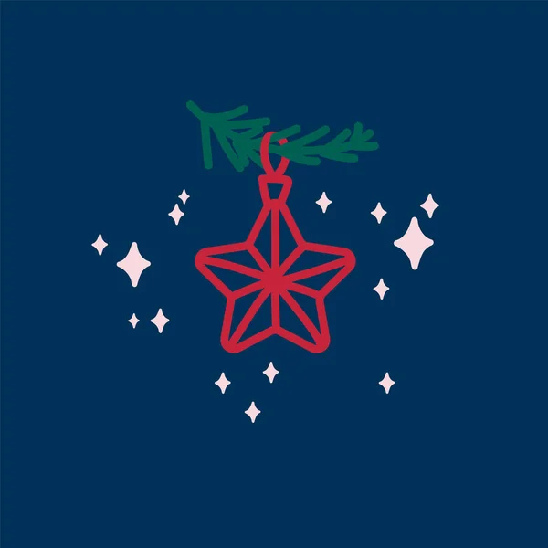 Ano Novo Estrela de Natal. Decorações de árvore de Natal vetorial de uma forma linear. Ilustração de inverno festiva de um brinquedo de Ano Novo. Árvore de Natal desenhada à mão com clipart isolado decoração estrela — Vetor de Stock