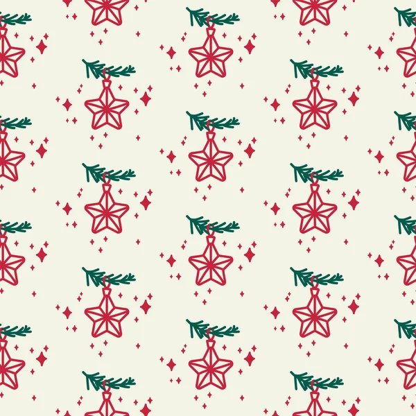 Рождественская звезда. Волшебные векторные елочные украшения в линейном стиле для текстиля к Новому году. Праздничная зимняя иллюстрация бесшовная картина рождественских игрушек на елке. Рождество — стоковый вектор