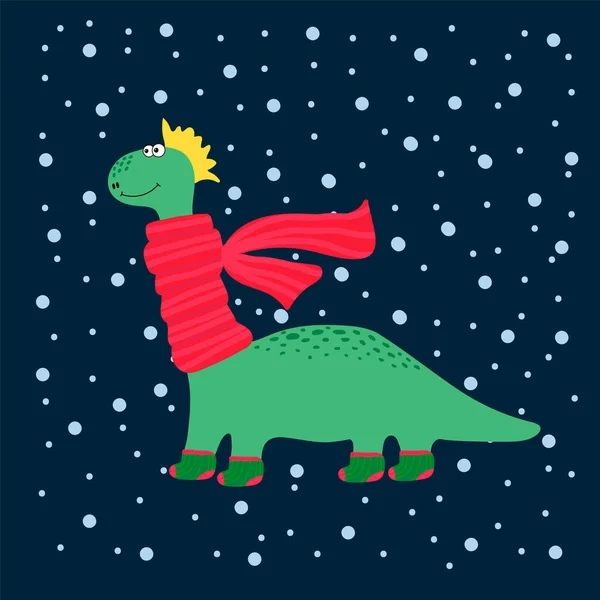 Зимові милі динозаври. Гарні ілюстрації диких тварин у зимовому одязі. Векторна колекція плакатів динозаврів у шарфі та шкарпетках для дітей. Характери в теплому одязі. Дино - це рука. — стоковий вектор