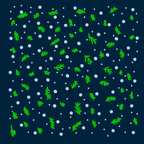 Patrón de invierno de una rama de árbol de Navidad con nieve. El fondo vectorial para el Año Nuevo se dibuja a mano sobre un fondo oscuro. patrón para tarjetas de felicitación o papel para regalos en el estilo plano. Feliz. — Vector de stock