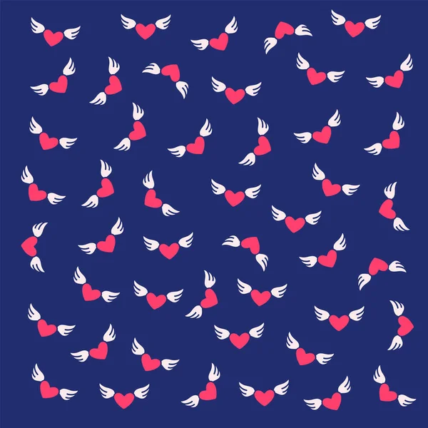 Modèle pour le jour de l'amour avec les cœurs ailés. Fond des cœurs avec des ailes de Cupidon. Concept de texture Amour, tu me manques, je t'aime, bien-aimée, mon amour. Un joli cadeau de Saint Valentin pour une déclaration de — Image vectorielle