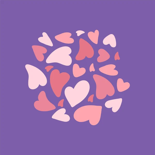 Plakat im Kreis der Herzen. Abstrakte rosa Herzen texturieren Konzepte der Zärtlichkeit. Skandinavisches Banner Hintergrund der Liebe. Ein Geschenk für eine Liebeserklärung. — Stockvektor