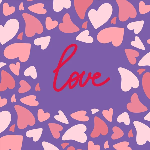 Cartel con letras Amor en un círculo de corazones. Textura abstracta corazones rosados conceptos de ternura. Bandera escandinava postal del amor. Un regalo para el día de San Valentín. — Archivo Imágenes Vectoriales