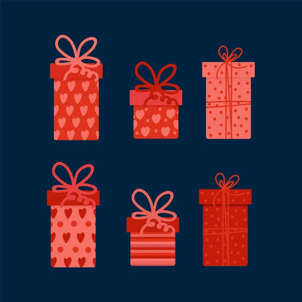 Een Set Dozen Met Cadeautjes Voor Geliefden Leuke Cadeautjes Met — Stockvector