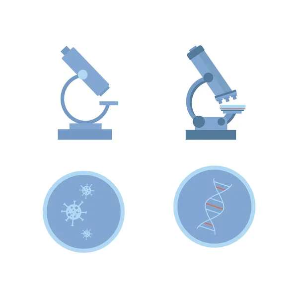 Una Serie Icone Strumenti Laboratorio Microscopi Virus Ricerca Vettoriale Laboratorio — Vettoriale Stock