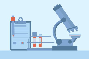 Virüsler için laboratuvar testleri. Aşı keşfi konsepti, kan araştırması. Antikor testleri için tıbbi ekipman. Vektör illüstrasyonu