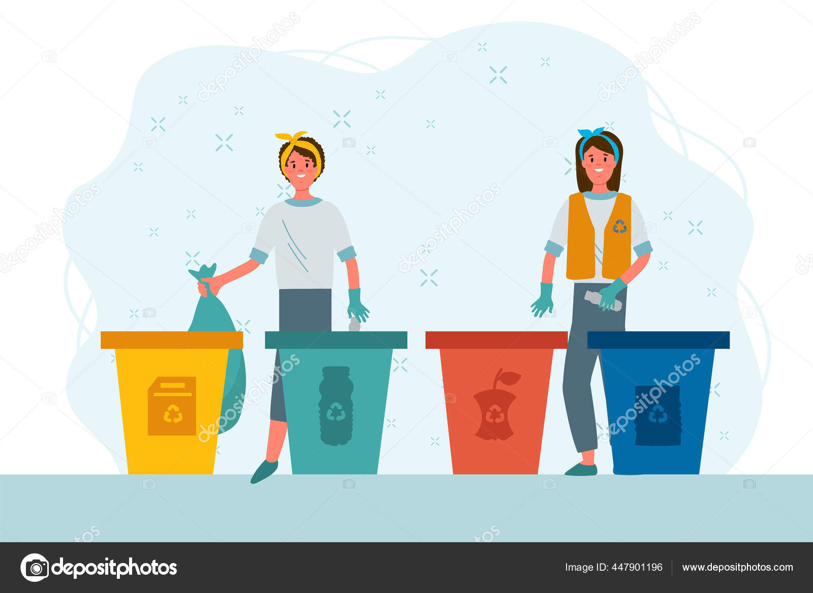 Gente Graciosa Poniendo Basura Botes Basura Clasificar Basura