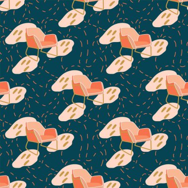 Sandalye arkaplanı olan soyut noktalar. Karanlık bir arka planda rahat koltuklar. İzole edilmiş vektör bir şablon olarak gösterilir. Vektör illüstrasyonu