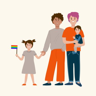 Ebeveynler çocukları olan kadınları LGBT ailesi ile eşleştiriyor. Annelik, evlilikte bakım. Eşcinsel çiftler, eşitlikleri. Eşcinsel, lezbiyen, transseksüel. Vektör illüstrasyonu