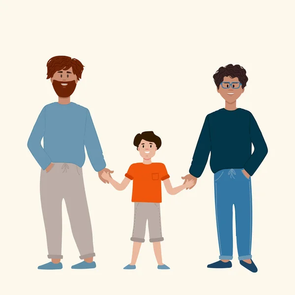 Famille Lgbt Masculine Les Parents Sont Deux Hommes Avec Fils — Image vectorielle