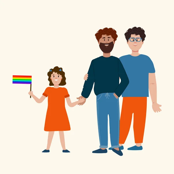 Familia Lgbt Feliz Ilustración Vectorial Par Hombres Con Niño Padres — Vector de stock