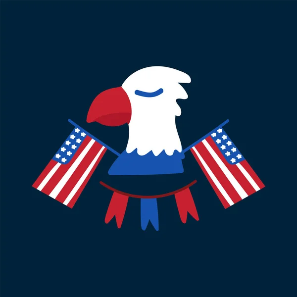 Szczęśliwego Dnia Niepodległości USA. Święto narodowe jest 4 lipca. Orzeł z flagami Ameryki. Pocztówka narysowana w stylu Doodle. — Wektor stockowy