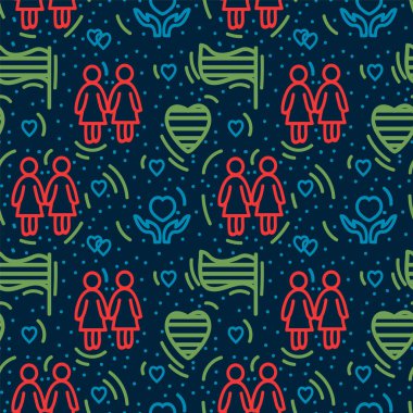 LGBT arkaplanı renkli. Eşcinsel, Lezbiyen, Transseksüel, Biseksüel. LGBT hareketinin tekstil simgeleri için Doodle simgeleri.