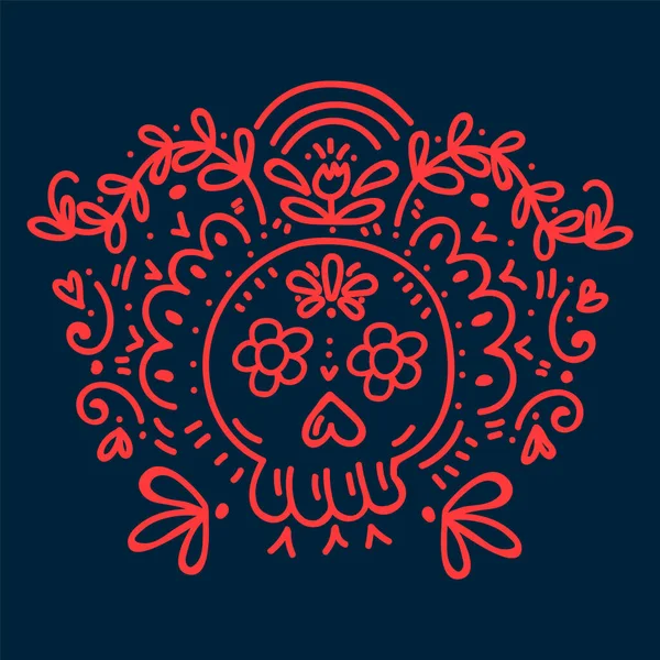 Day of the Dead, background. A greeting card with a skull celebrating Halloween in Mexico. Colorful vector doodle illustration. - Stok Vektor