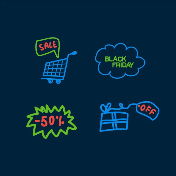 Des icônes du Black Friday. Big Sale Promo concept de motif linéaire. Icônes pour le magasin de vente. — Image vectorielle