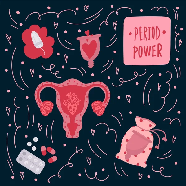 Mönstret för illustrationen av menstruationsperioden. Kvinnors hygien bakgrund de första menstruationsdagarna. En vacker feministisk affisch. — Stock vektor