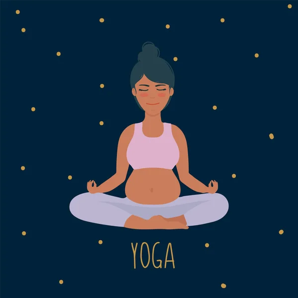 Cartolina Yoga Donna Incinta Bellissimo Poster Uno Studio Yoga — Vettoriale Stock