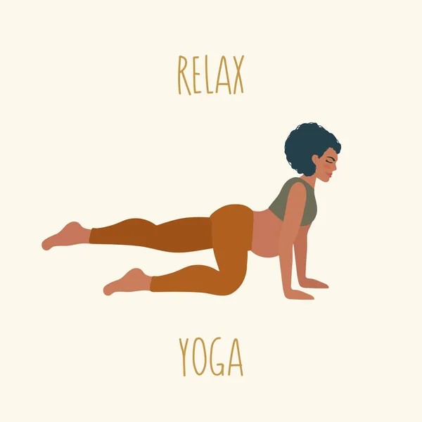 Ilustración de una mujer embarazada-yoga. Personas e inscripciones sobre Yoga y relajación. Para el póster Actividades deportivas de chicas. — Vector de stock