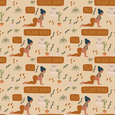 Yoga pozu veren hamile kadınların kalıpları. Yoga için bitkiler ve tekstil için rahatlama geçmişi. Güzel Boha arka planı doğa ve insan..