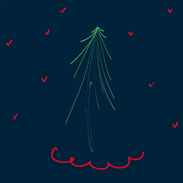 Neujahrsplakat mit einem Baum zum Gratulieren. Weihnachtskarte modern, minimalistisch, moderner grüner Weihnachtsbaum. Nette Vektorillustration für Weihnachten und Neujahr. — Stockvektor