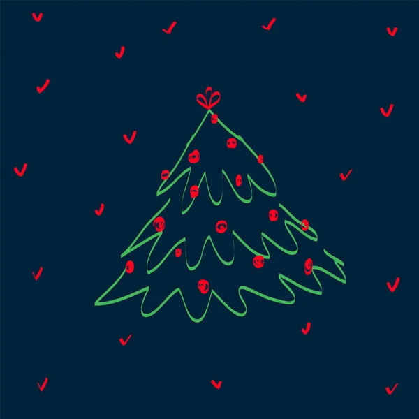 Patrón vectorial Nochevieja con un árbol. Tarjeta navideña de madera verde moderna. Linda ilustración para saludos de Navidad. — Vector de stock