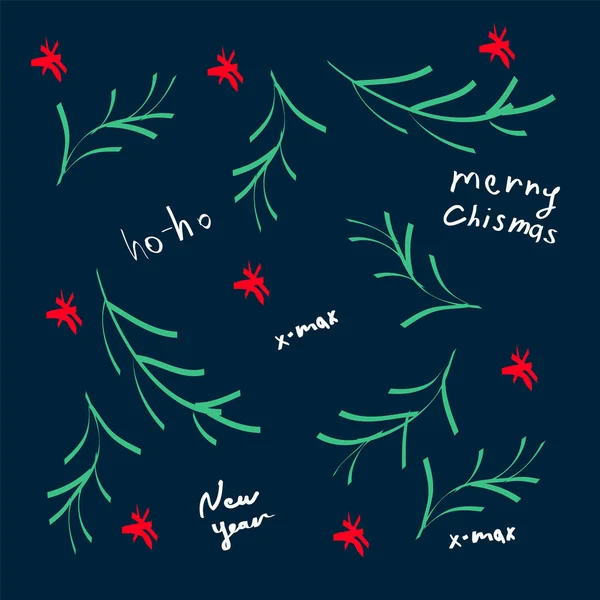 Fondo de Navidad con hojas de árbol de Navidad en un círculo de copos de nieve. Patrón de Navidad con las inscripciones de año nuevo, vector. Un cartel para Navidad y Año Nuevo. — Vector de stock