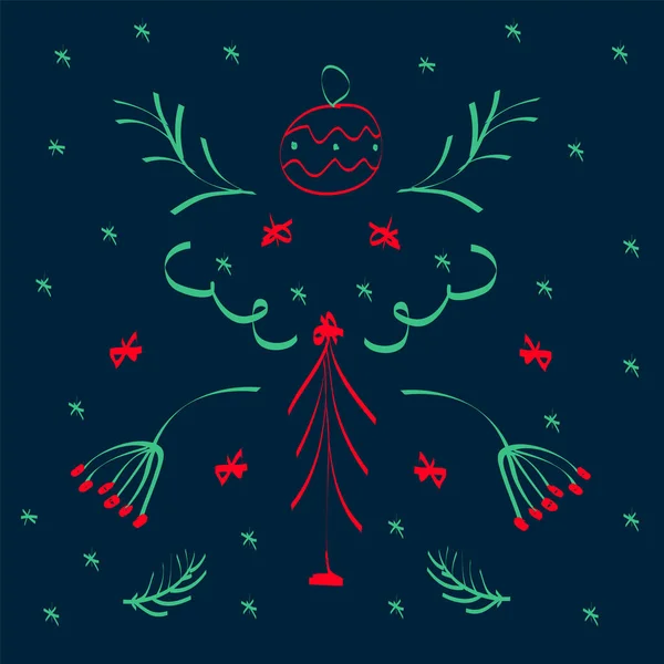 Kerst achtergrond met kerstboom bladeren in een cirkel van sneeuwvlokken. Een besneeuwd kerstpatroon met bessen en bladeren. Een poster voor Kerstmis en Nieuwjaar. — Stockvector