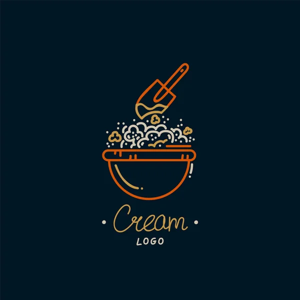 Modelo de logotipo com ingredientes de cozimento. Ilustração de farinha em um boliche e uma colher. Um belo logotipo Doodle para uma padaria ou pastelaria. —  Vetores de Stock