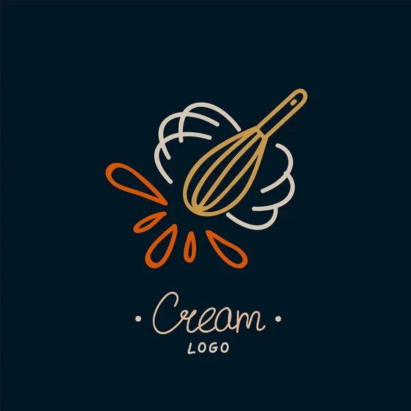 Plantilla de logotipo con ingredientes para hornear. Ilustración con batidor y spray. Un hermoso icono de garabato para una panadería o pastelería. — Vector de stock