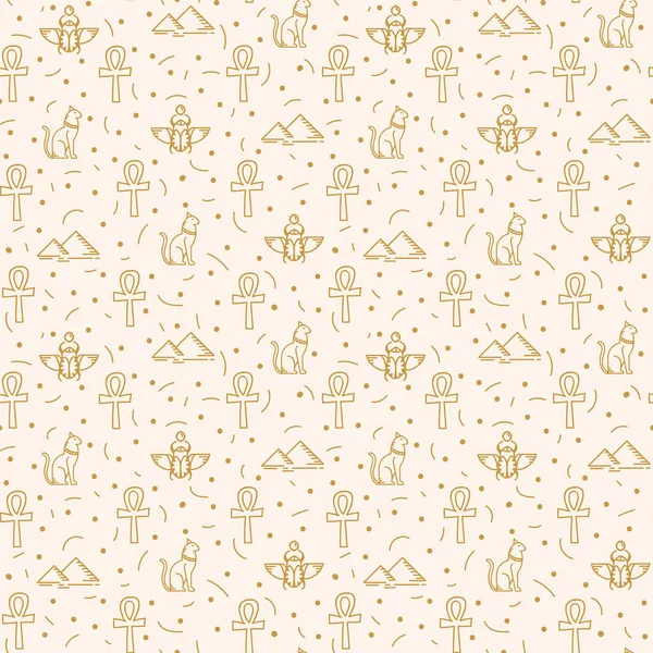 Mısır elementleri ve simgelerinden oluşan bir desen. Eski Mısır 'ın mitolojik motifleri ve karalama stilinde Tanrılar. Mısır motifli tekstil için vektör substratı.