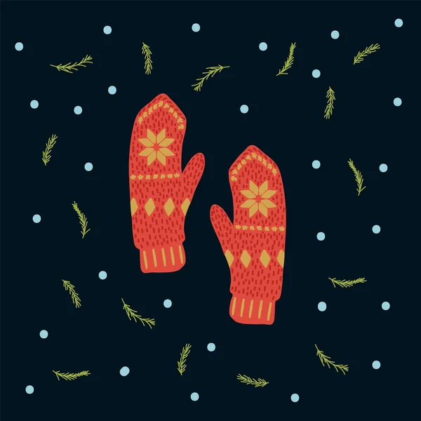 Affiche de vêtements chauds en hiver. Vêtements d'hiver saisonniers mitaines d'hiver avec ornements de flocon de neige. mitaines douillettes et chaudes pour les mains à l'abri du froid. — Image vectorielle