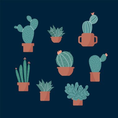 Kaktüslü ve sulu bitkiler. Moda kıyafetleri için vektör botanik bitkileri. Karalama tarzı kaktüs bahçesi..