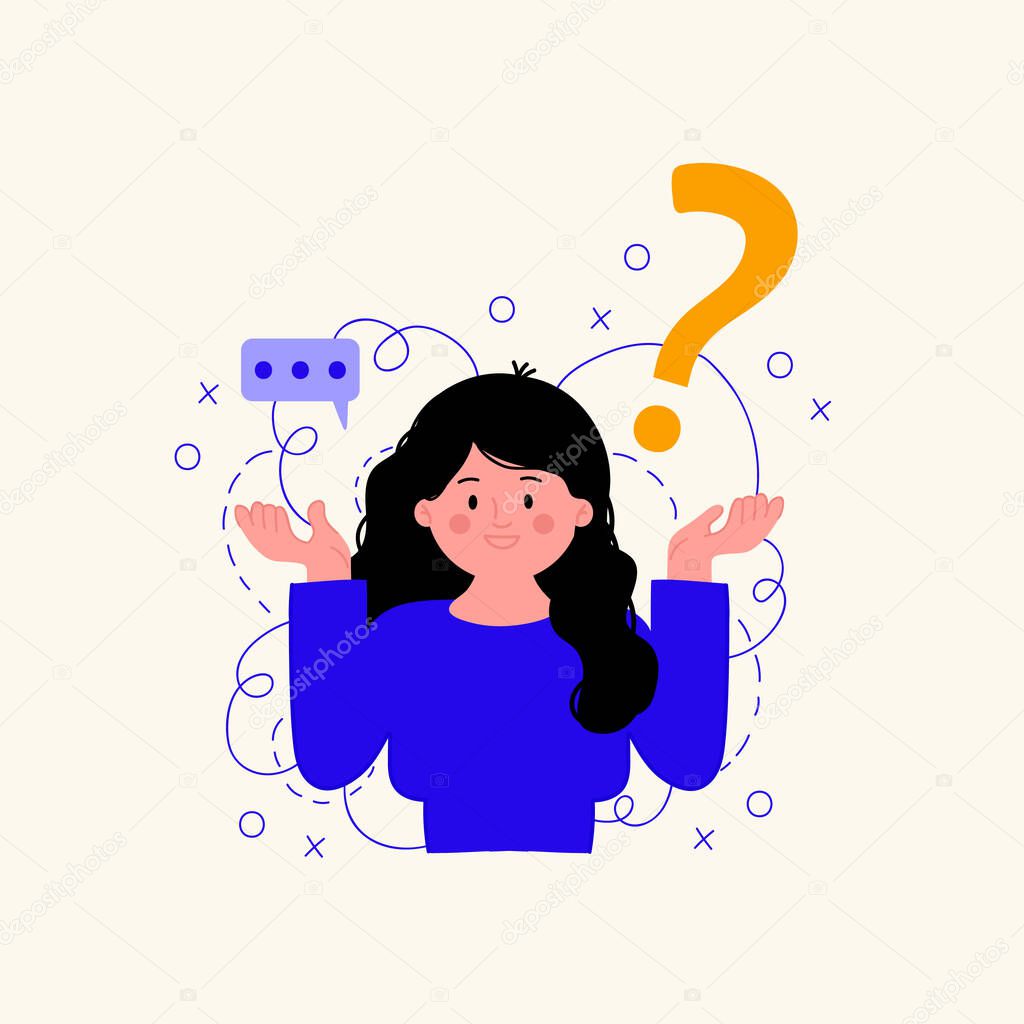 Illustration of the customer support service. Illustration of a Woman and a Faq. Concepts of support, assistance, customer support.