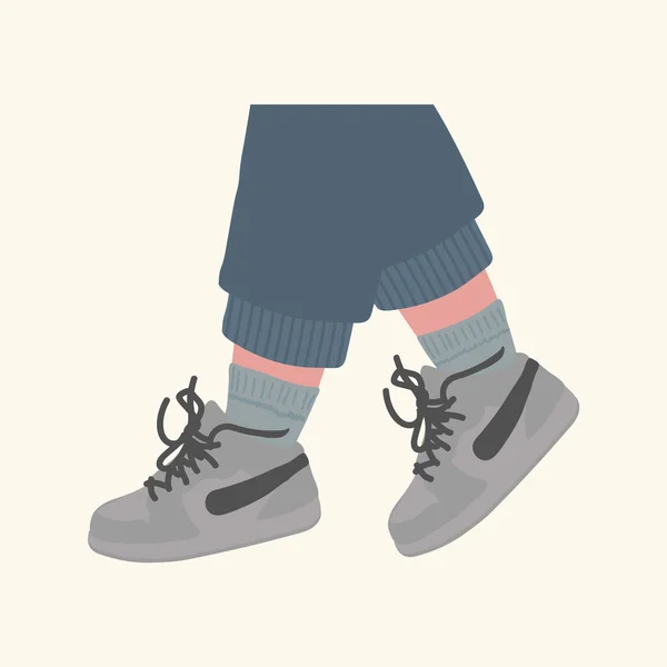 Cartaz de pés em tênis. Sapatos de esportes elegantes tênis, sapatos, botas. Ilustração de pés humanos em tênis na moda. — Vetor de Stock