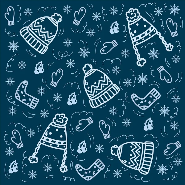 Padrão Natal Negro Acessórios Inverno Desenhados Mão Crianças Moda Círculo — Vetor de Stock