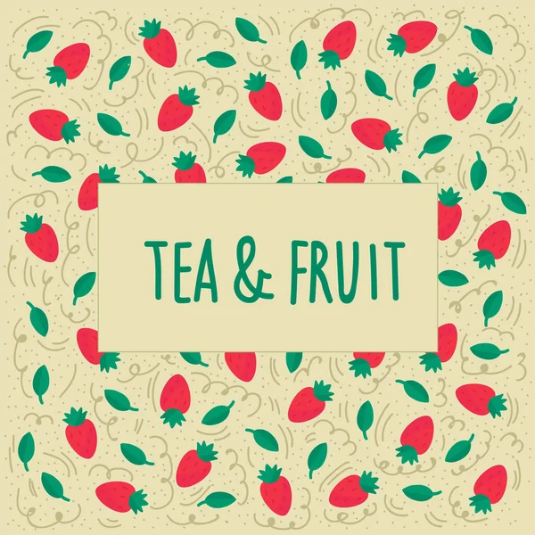 Векторная иллюстрация упаковки чая. Ягоды с листьями в кругу каракулей на фоне дизайна упаковки продукта. Шаблон для фруктов, травяной чай. — стоковый вектор
