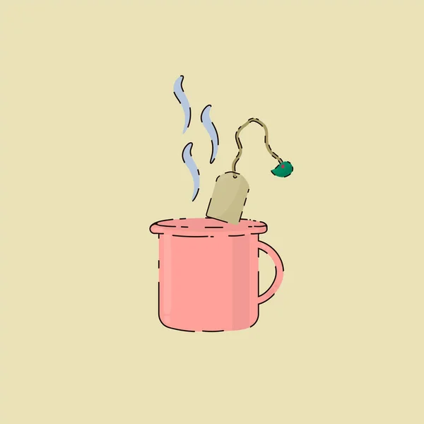 お茶のカップのイラスト。お茶のマグカップ、ティータイム。デザインのためのドドルのスタイルで描かれた居心地の良い図面. — ストックベクタ